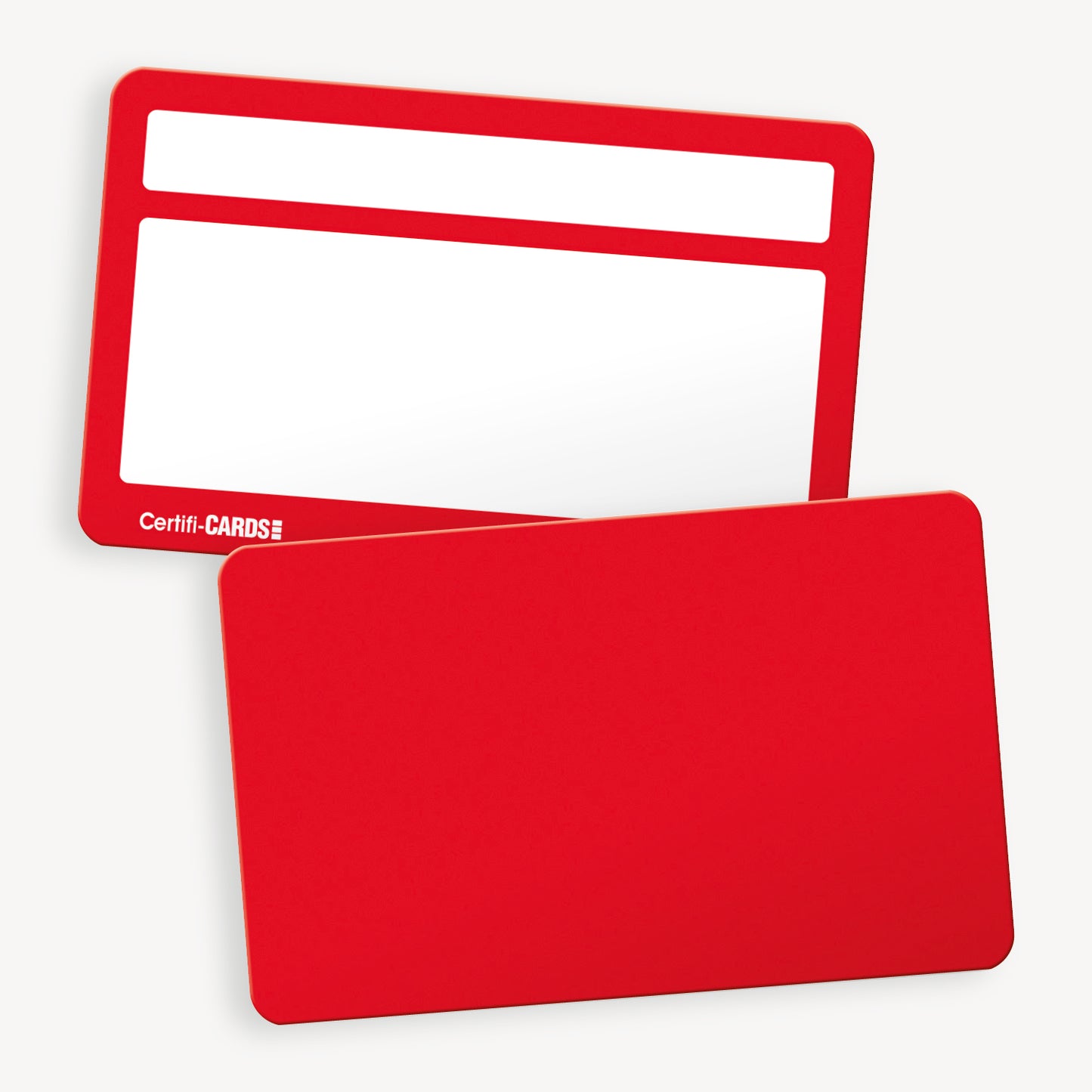 A set of ten red CertifiCARDS, the reverse side includes spaces 'Awarded to:' and space to handwrite reason for award.