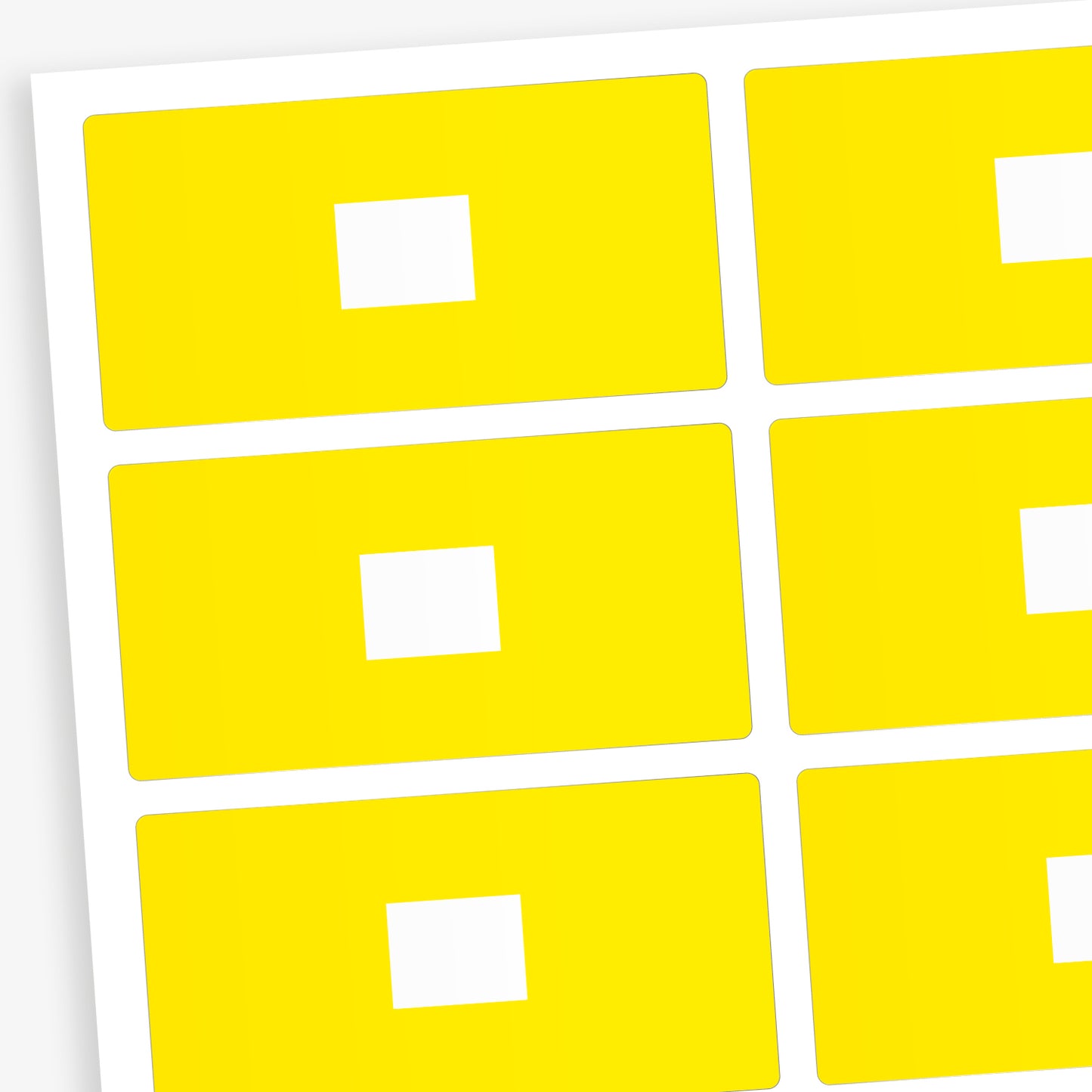 A set of 100 rectangular library labels, each measuring 72mm by 38mm, featuring a bold yellow background with a white central panel for handwritten or printed text; designed to assist in categorising and organising books within educational settings