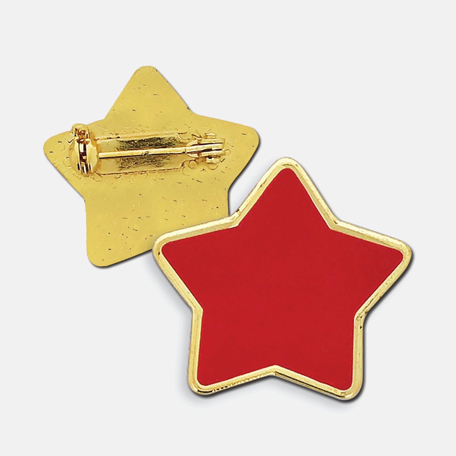 Green enamel badge in the shape of a star with gold trim. The reverse side shows a gold back with a pin fastening