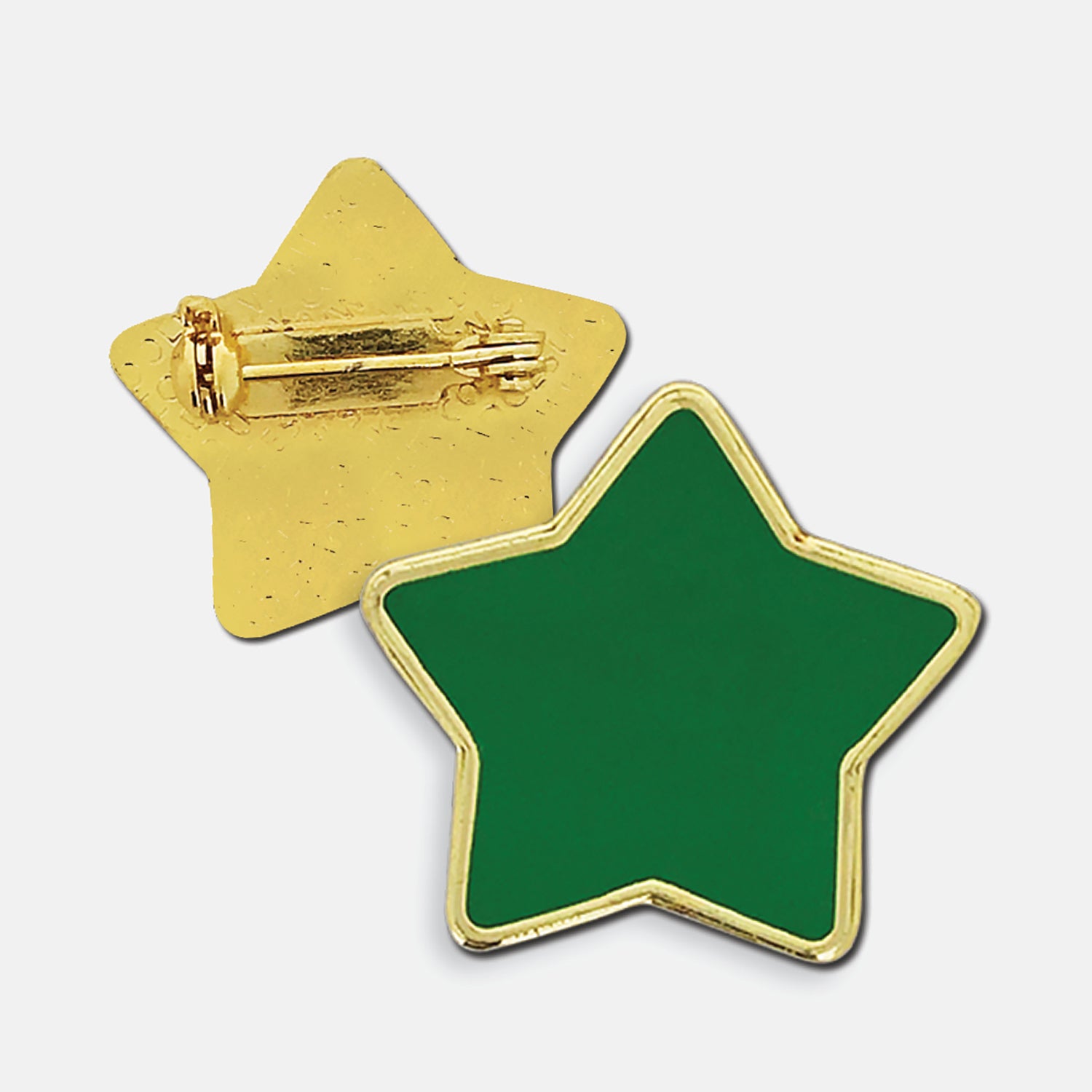 Blue enamel badge in the shape of a star with gold trim. The reverse side shows a gold back with a pin fastening