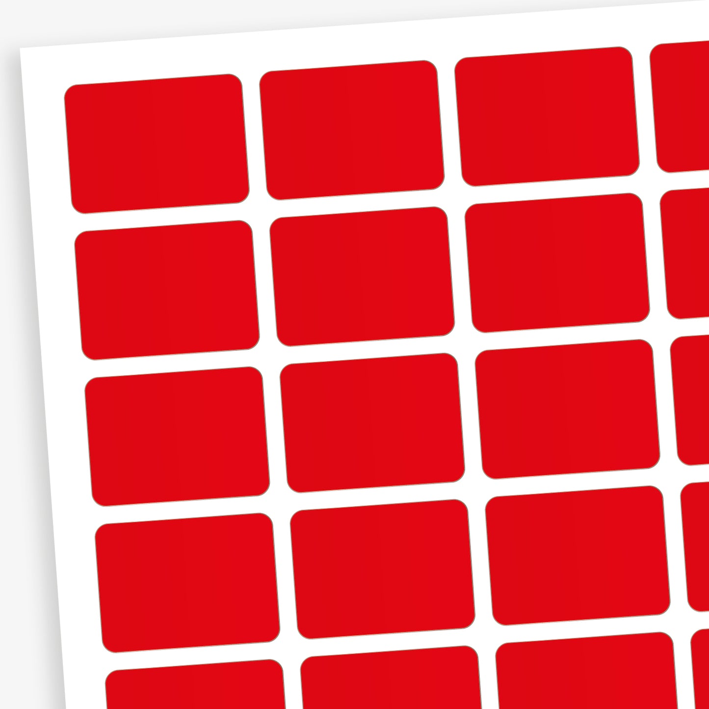 Red labels designed primarily for colour coding books in a library.  Each sticker measures 22mm x 16mm 