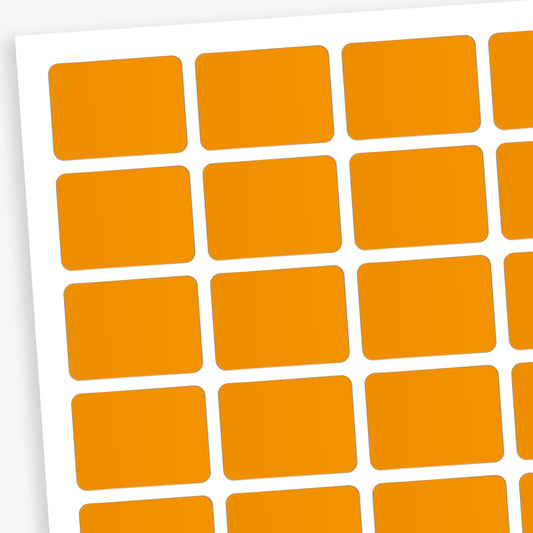 Orange labels designed primarily for colour coding books in a library.  Each sticker measures 22mm x 16mm 