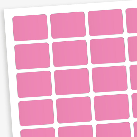 Pink labels designed primarily for colour coding books in a library.  Each sticker measures 22mm x 16mm 