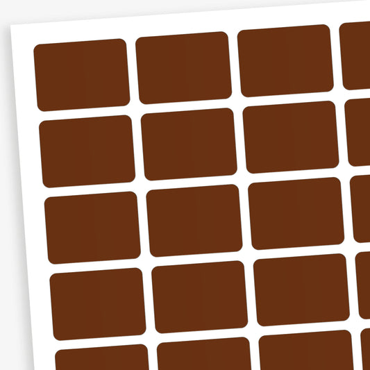 Brown labels designed primarily for colour coding books in a library.  Each sticker measures 22mm x 16mm 