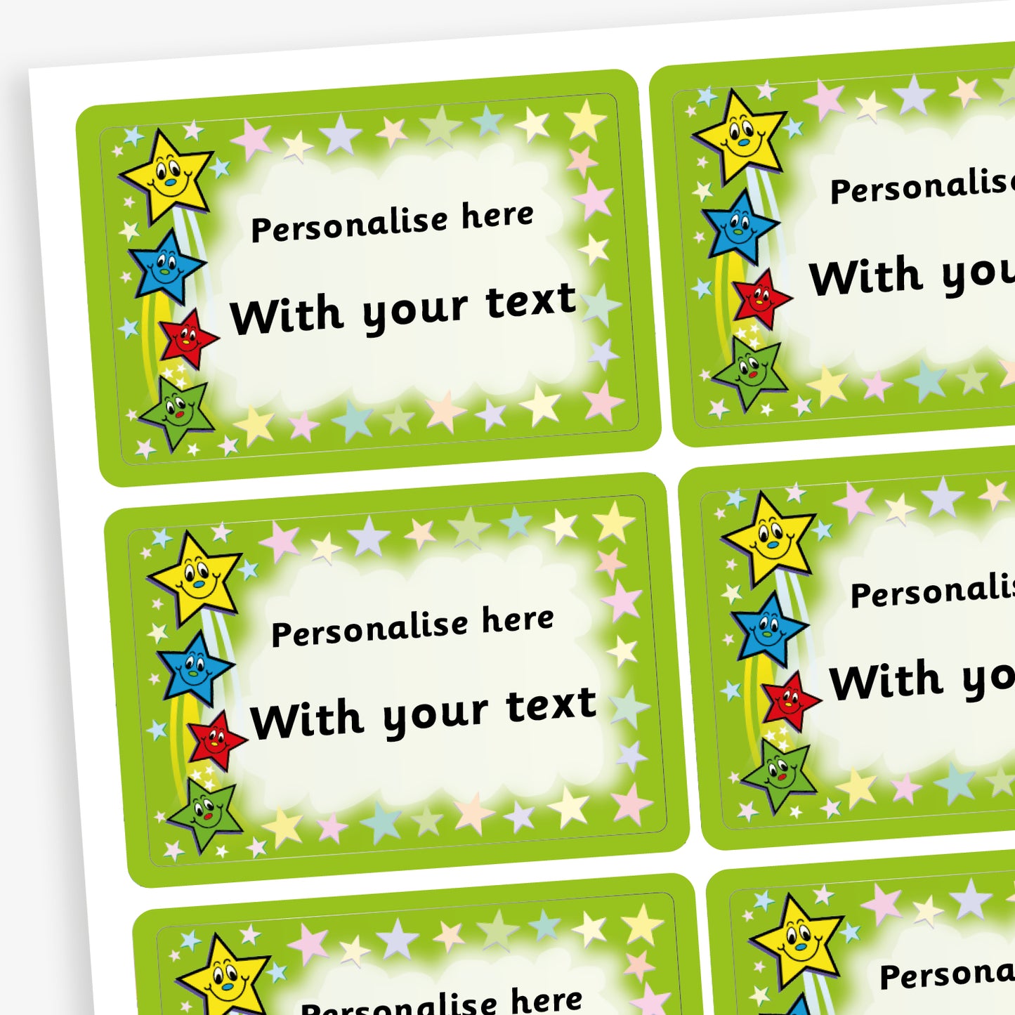 32 Personalised Smiley Stars Stickers - 46 x 30mm