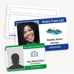 Customisable ID card measuring 86mm by 54mm, featuring a white background with a border incorporating your uploaded logo; includes space for a photo, name, role, and additional details—ideal for school staff, visitors, or pupils.