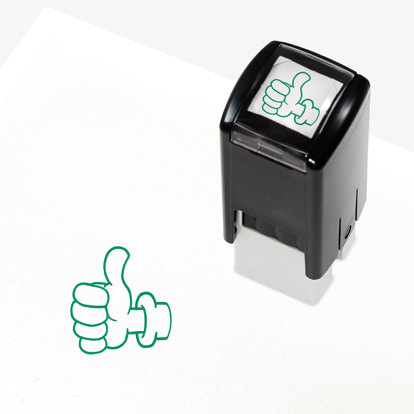 Green ink 10mm pre-inked stamper featuring a thumbs up icon