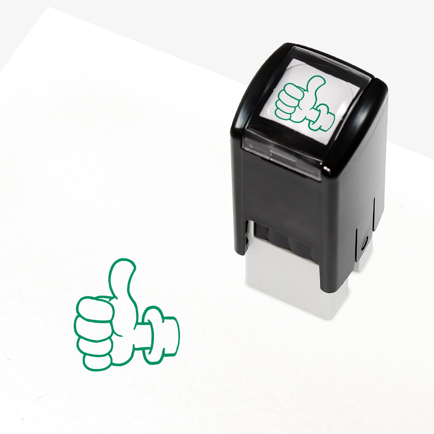 Green ink 10mm pre-inked stamper featuring a thumbs up icon