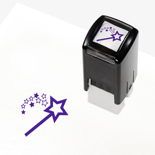 A 10mm self-inking stamp with a purple wand emitting a shower of stars.