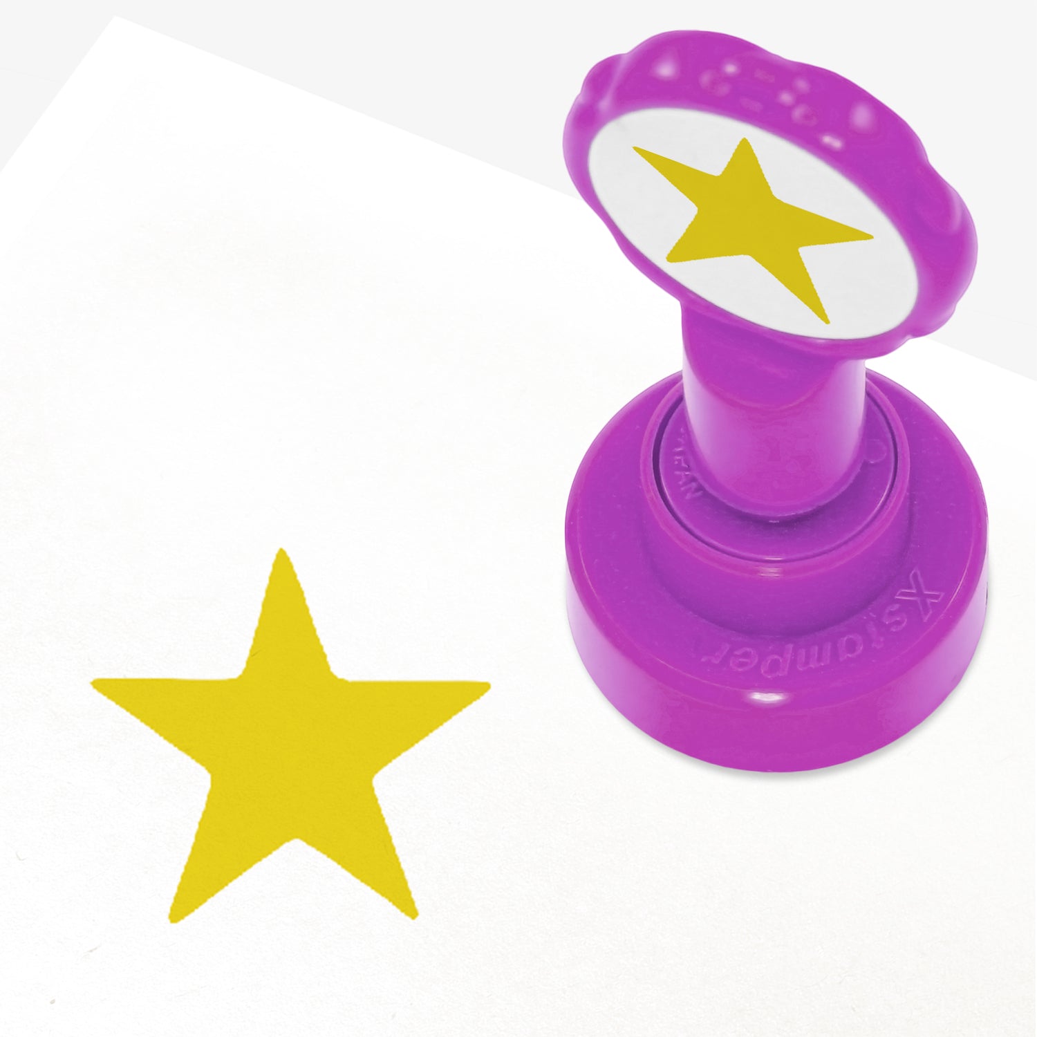 25mm self-inking stamper which leaves an impression of a gold star.