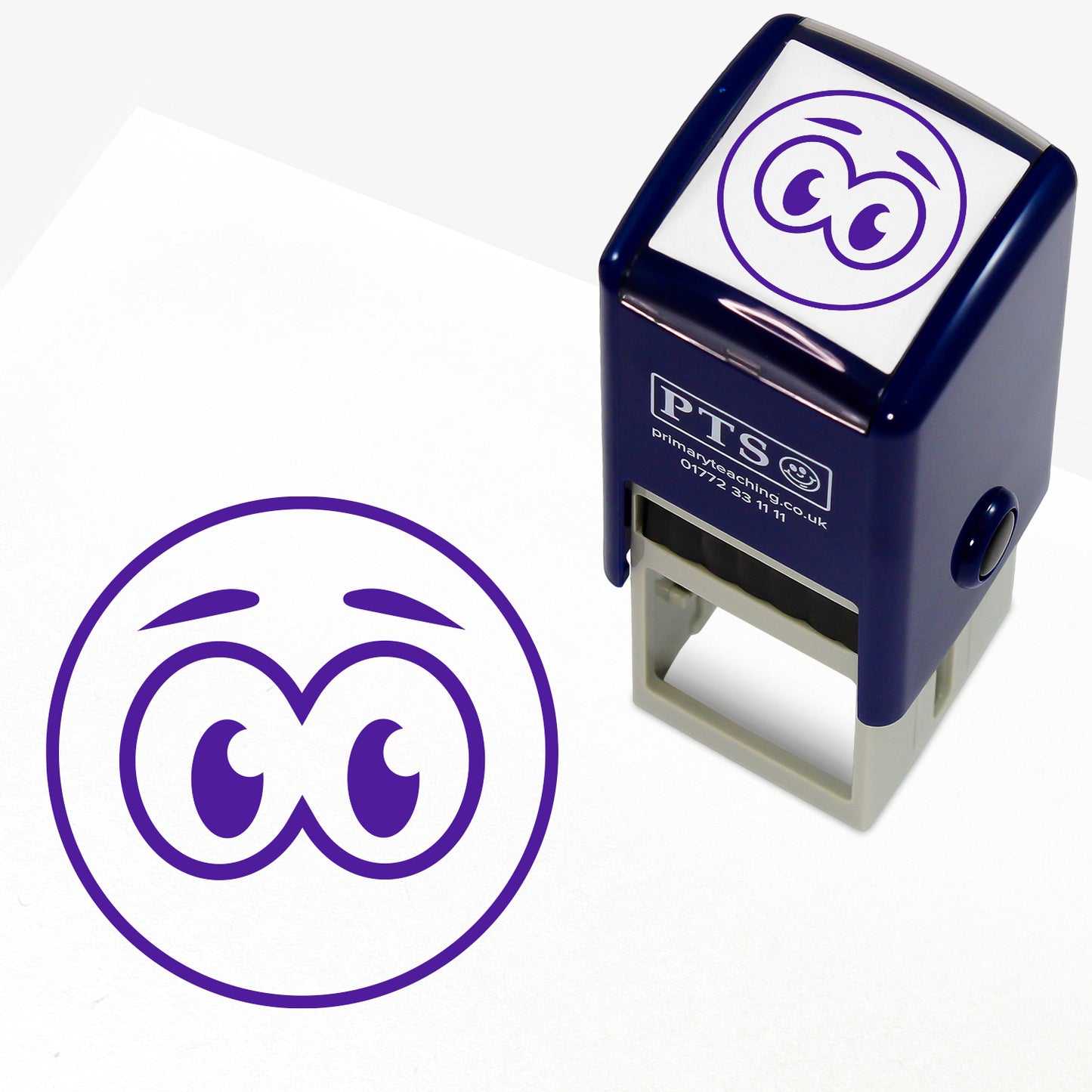 Look Carefully Stamper – 25mm pre-inked teacher stamp featuring a purple circle and within it two eyes.