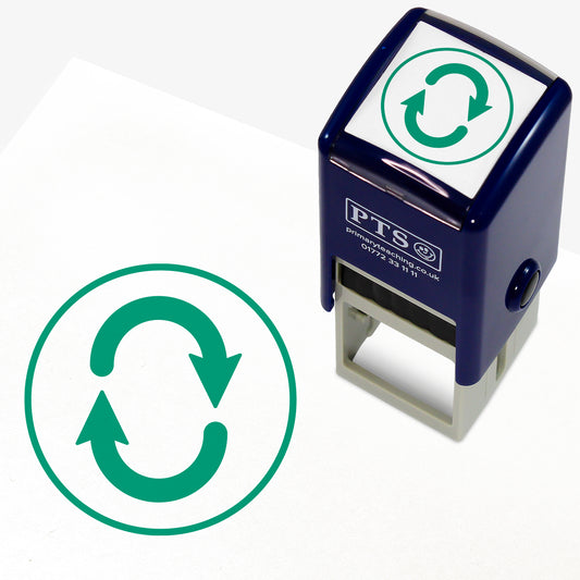 Change the Word Stamper – 25mm green pre-inked teacher stamp featuring a 2 arrows within a solid circle to indicate changing a word