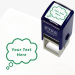 A 25mm pre-inked stamper with green ink, featuring the space for personalisation 'Your Text Here' within a speech bubble.