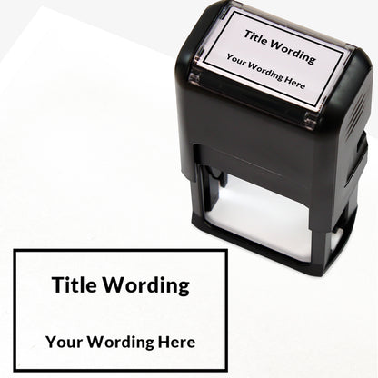 Rectangular self-inking stamper measuring 41mm by 24mm, featuring the phrase 'Title Wording' and 'Your Wording Here' within a text box across 2 lines, in black ink.