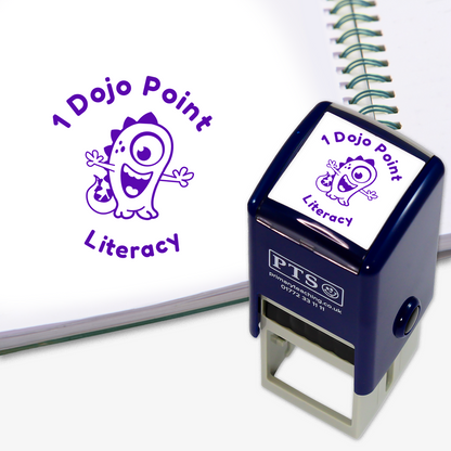 PTS stamp with '1 Dojo Point Literacy' text and image.  Purple Ink.