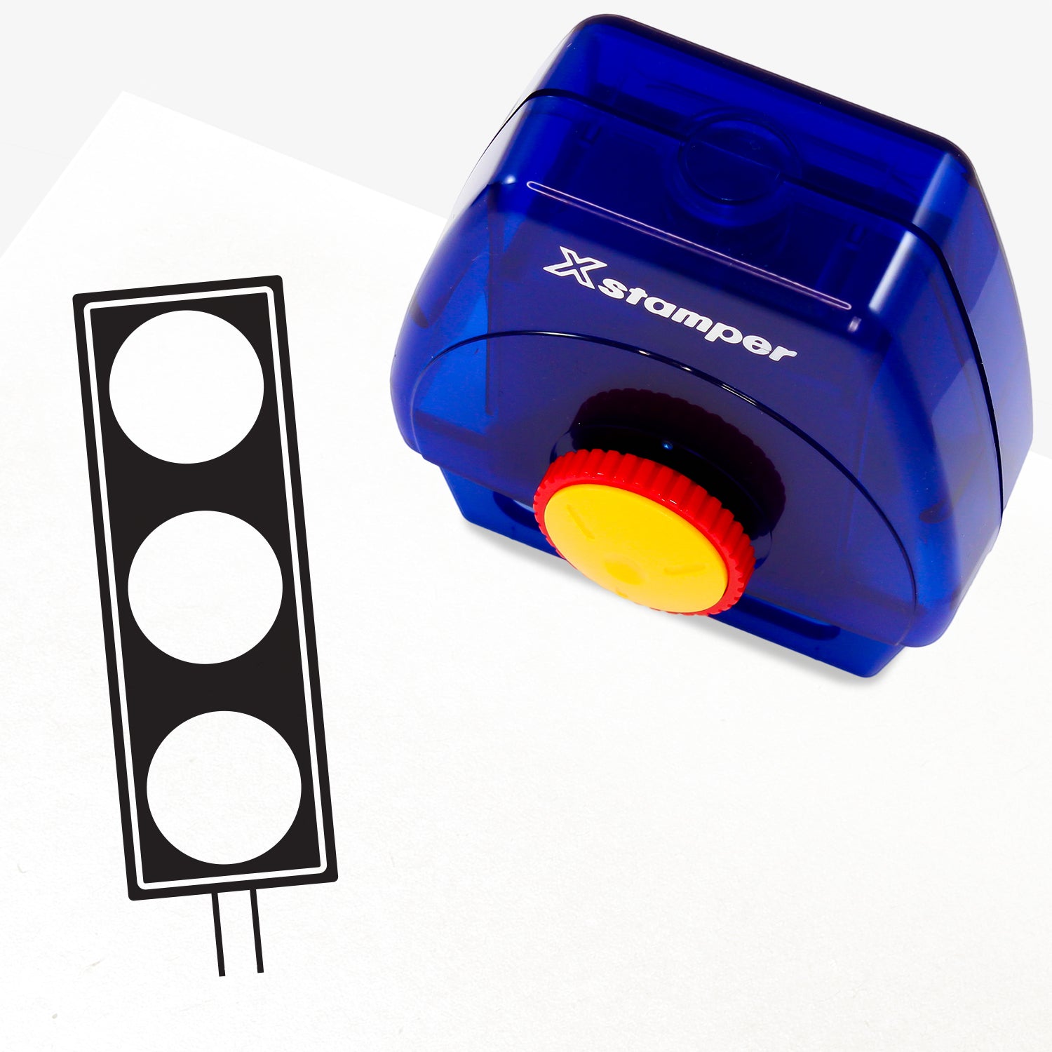 One Twist N Stamp brick in black ink.  Symbol of traffic lights as vertical image.